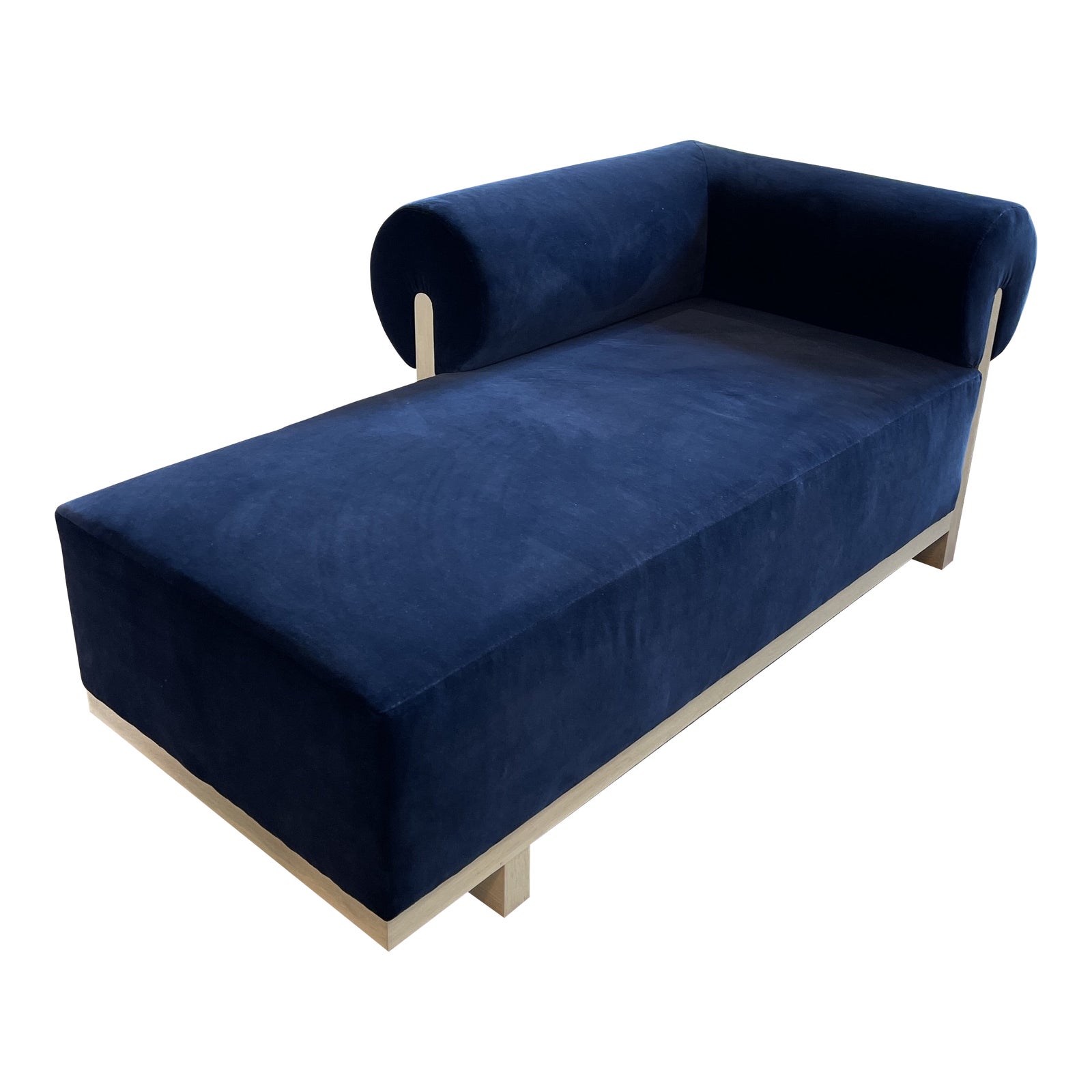 Custom Blue Velvet Chaise Lounge in Bleach Hardwood Finish Chairish
