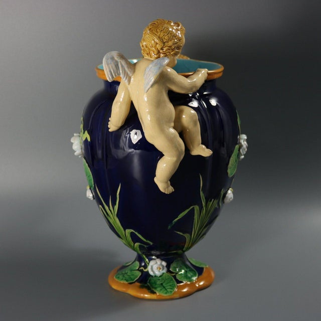 Ceramic Minton Majolica Cherubs Vase For Sale - Image 7 of 15