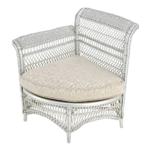 Antique Wicker Corner Chair Finished Painted in Silver Metal Finish