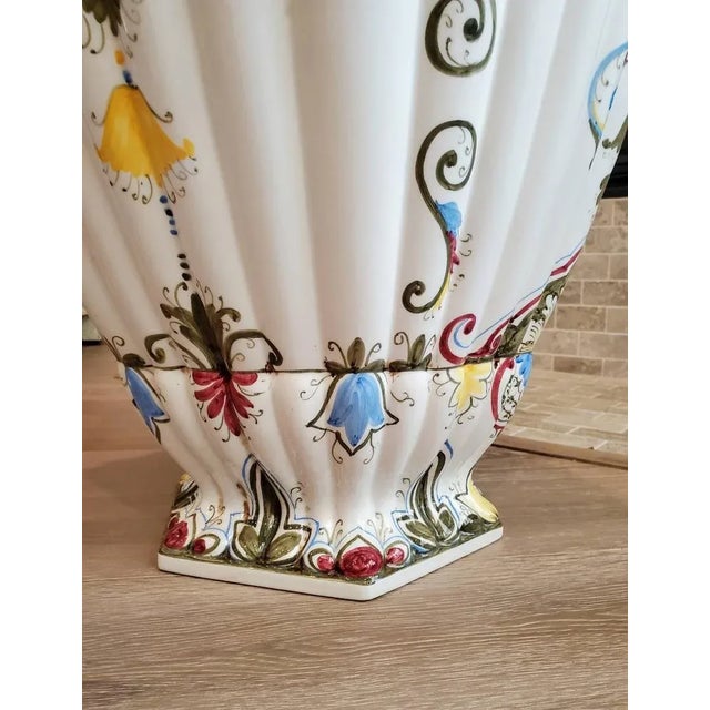 Ceramic Monumental Italian Hand Painted Fiori Floor Vase For Sale - Image 7 of 11