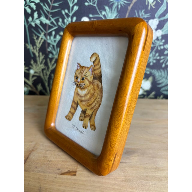 Golden Tabby, Tail High Original Watercolor Painting Signed and Framed For Sale - Image 4 of 5