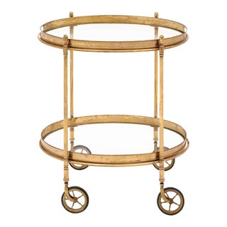 Vintage Brass and Glass Bar Cart For Sale