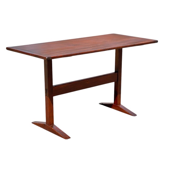 Vintage Country Primitive Style Narrow Pine Trestle Table For Sale In Boston - Image 6 of 11