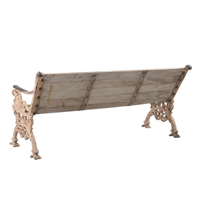 Vintage Anglo-Indian Painted Teakwood and Cast-Iron Garden Bench For Sale - Image 4 of 4
