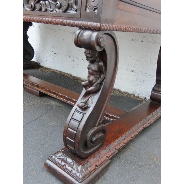 Late 1800s Victorian Large Heavy Hand Carved Cherub Partner Desk 6656 For Sale - Image 12 of 17