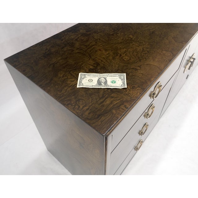Late 20th Century Burl Wood Brass Hardware 2 Doors Compartment 68" Long Dresser Credenza MINT! For Sale - Image 5 of 14