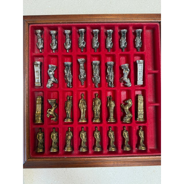 Brown Italian Chess Set in Cast Metal on Carved Wooden Board, 1970s For Sale - Image 8 of 10