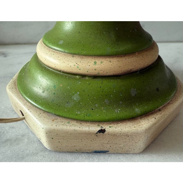 Light Green Mid Century Large Staked Green and Cream Ceramic Table Lamp For Sale - Image 8 of 8