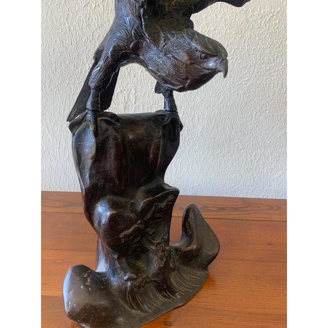 Antique Japanese Cast Iron Hinged Wing Eagle Sculpture For Sale - Image 4 of 11