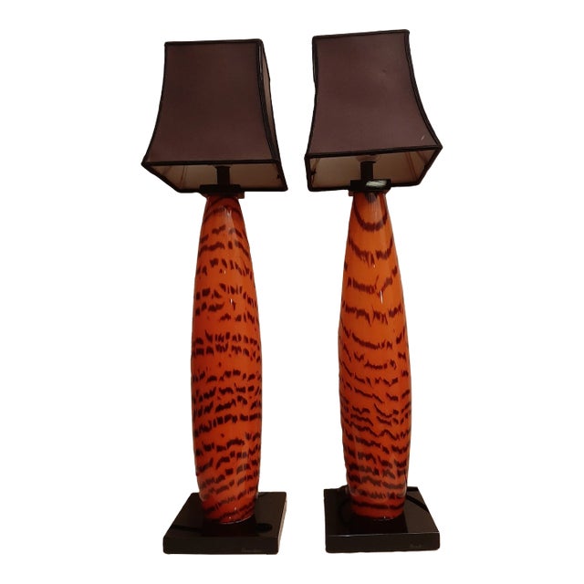 Large Murano Table Lamps with Tiger Pattern Glass by Gino Cenedese, Set of 2 For Sale