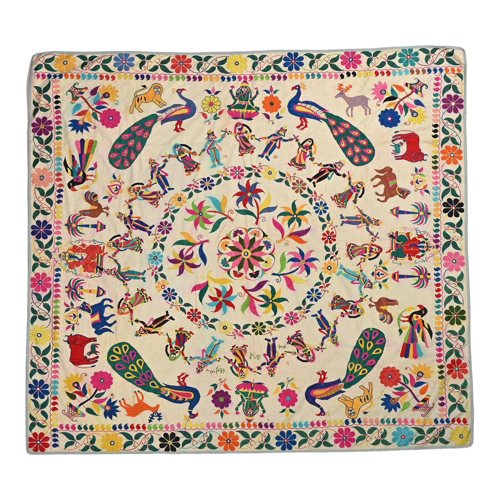 1940s Vintage Gujarati Textile Peacock Pattern Wall Hanging Chairish