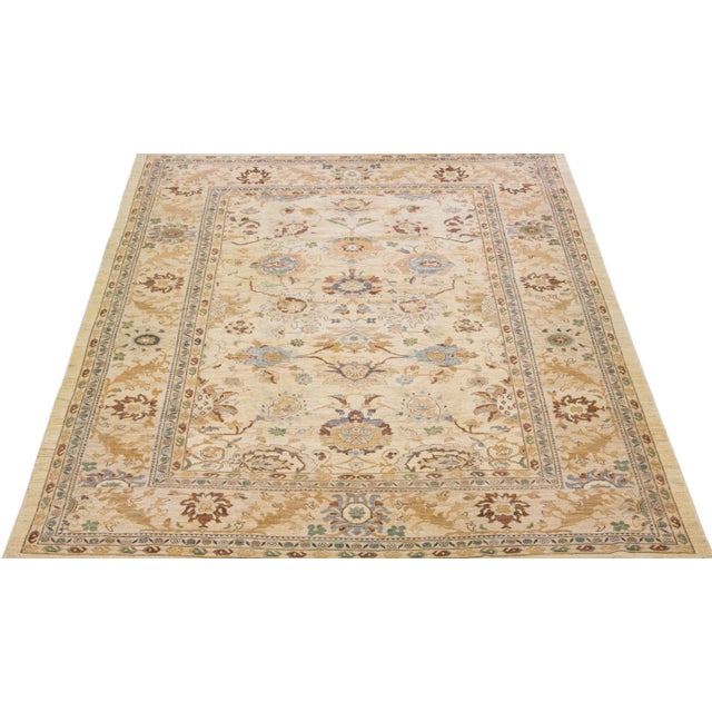 Modern 21st Century Sultanabad Beige Handmade Persian Wool Rug With Floral Motif For Sale - Image 3 of 7