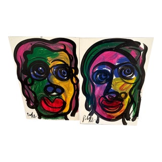 1970s Peter Keil Colorful Abstract Paintings Pair For Sale