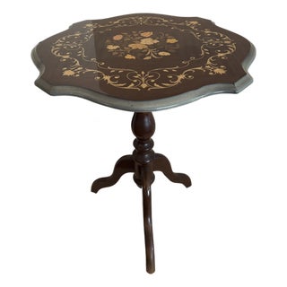 Vintage Round Italian Table With Marquetry Inlay For Sale