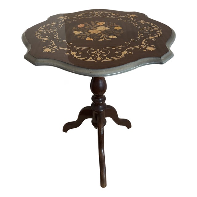 Vintage Round Italian Table With Marquetry Inlay For Sale