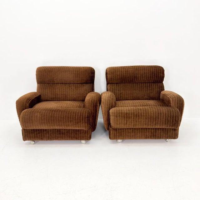 Mid-Century Brown Corduroy Lounge Chair on Casters, 1970s For Sale - Image 18 of 18