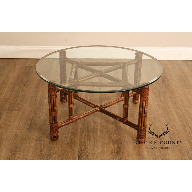 Wood McGuire Bamboo And Rattan Round Glass Top Coffee Table For Sale - Image 7 of 16