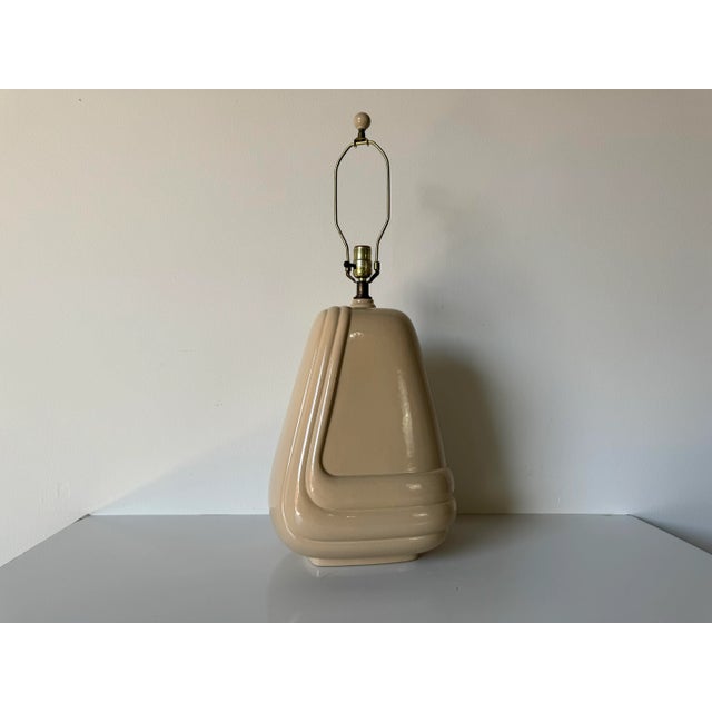 Postmodern 1980's Postmodern Beige - Taupe Ceramic Glaze Table Lamp For Sale - Image 3 of 12