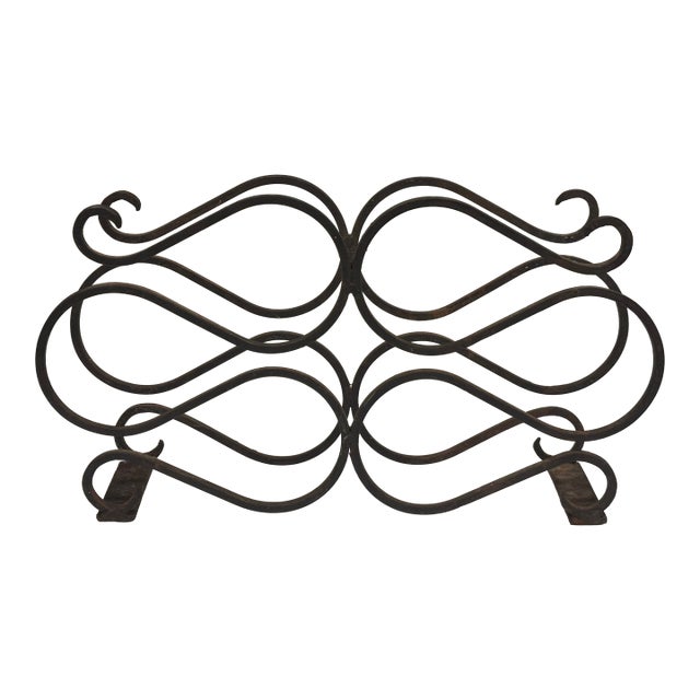 Antique Hand-Forged Wrought Iron Tabletop Wine Rack / Rolling Pin Holder For Sale
