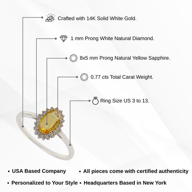 14k Gold Art Deco Natural Yellow Sapphire & Diamond Halo Ring Size 5 For Sale - Image 14 of 18