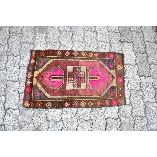 Vintage Mid Century Brown & Pink Rug For Sale - Image 6 of 6