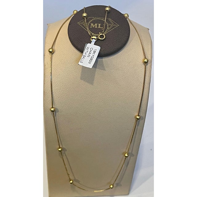 Metal Vintage 18 Karat Yellow Gold Box Chain Ball Necklace, 24 " Long For Sale - Image 7 of 7