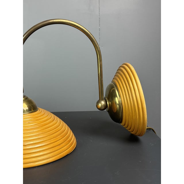 Light Yellow Mid-Century Pencil Reed Rattan Bamboo and Brass Wall Sconce, Italy, 1970s For Sale - Image 8 of 14