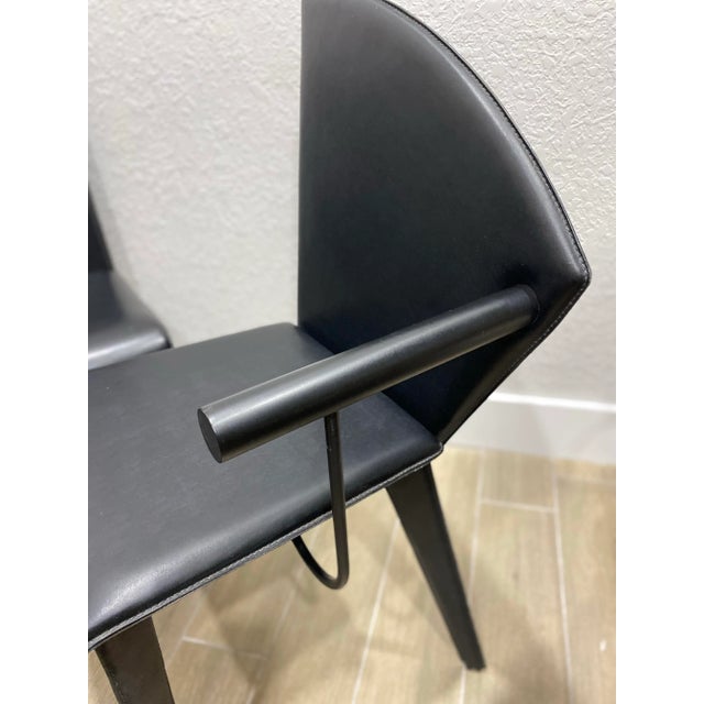 Postmodern Italian Leather Dining Chairs Attributed to Mario Morbidelli for Naos - Set of 4 For Sale - Image 9 of 9