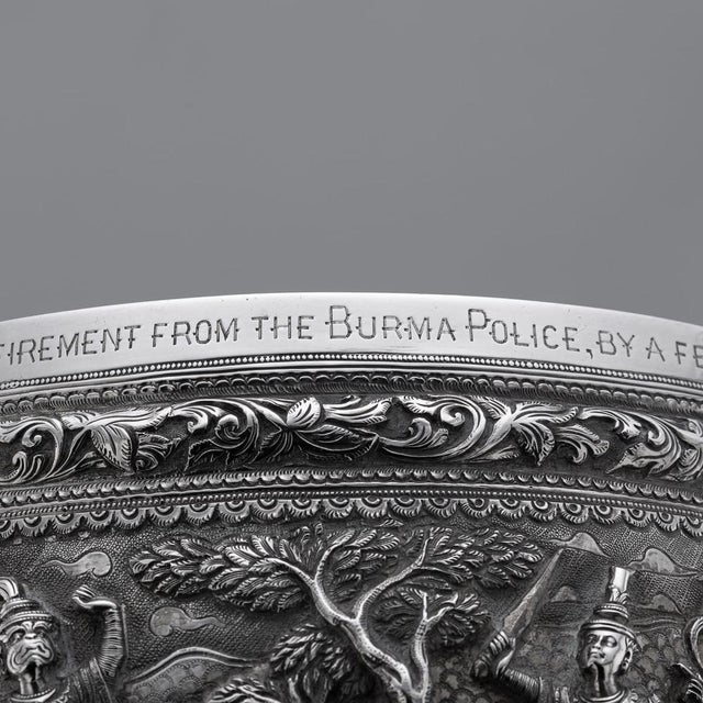 Antique Burmese Repoussé Silver Bowl with Jataka Tales Decow, 1900s For Sale - Image 11 of 18