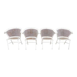 1960s Set of 4 Attributed Woodard Salterini MCM Barrel Back Patio Dining Chairs For Sale