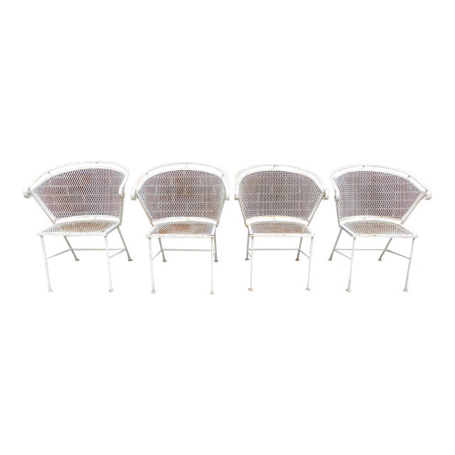 1960s Set of 4 Attributed Woodard Salterini MCM Barrel Back Patio Dining Chairs For Sale