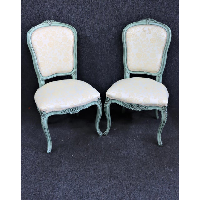 French Style Paint Decorated Carved Side Chairs - a Pair For Sale - Image 10 of 10