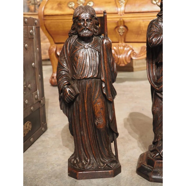 Circa 1800 Carved Oak Sculptures of the Apostles, James, John, Peter, and Paul For Sale - Image 4 of 13