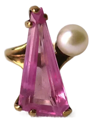 Rose Zircon Pearl Gold Cocktail Ring