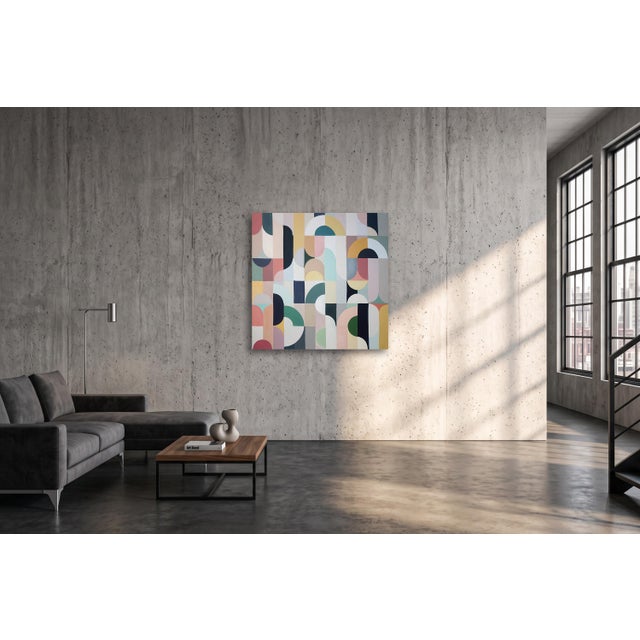 2026, Art Deco Style, Bauhaus Painting on Canvas, Ivory and Black Transitions, Geometric Grid by Natalia Roman For Sale In Miami - Image 6 of 8
