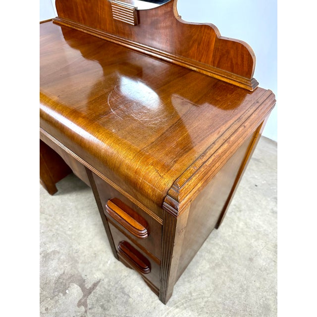 1940’s Art Deco Waterfall Vanity With Round Mirror by b Furniture