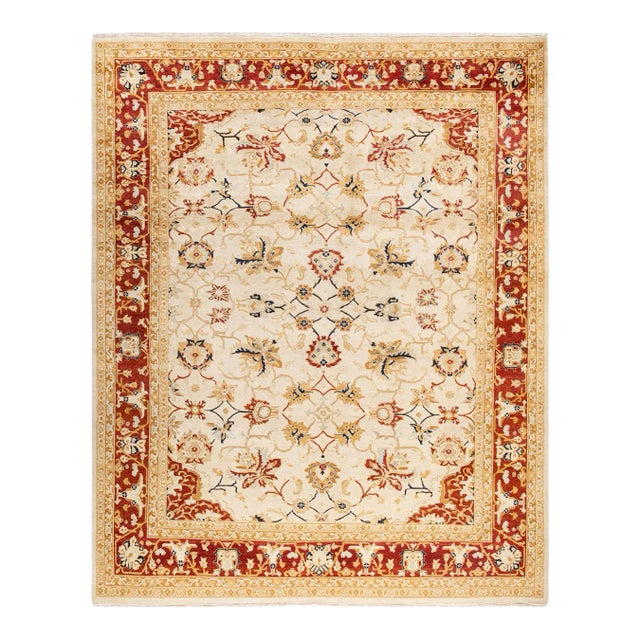 Vintage Traditional Hand Knotted Wool Area Rug, Ivory - 8'0" X 10'0" For Sale