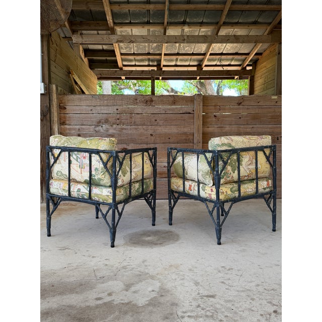 Brown Jordan Vintage Coastal Chinoiserie Faux Bamboo Aluminum Modular Lounge Seating With Ottoman For Sale - Image 4 of 12