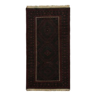 1950s Vintage Baluch Runner Rug in Maroon & Blue Geometric Patterns, From Rug & Kilim For Sale