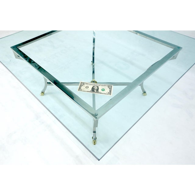 Brass hoof Feet 40x40 3/4" Square Glass Top Chrome Base Coffee Table Italy MINT For Sale - Image 13 of 16