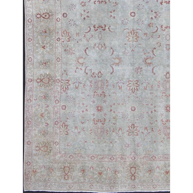 Light blue, taupe, red fine Persian Tabriz rug with floral design. Keivan Woven Arts/rug DAN-G77, country of origin /...