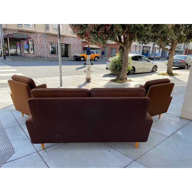 Wood Mid Century Sofa & Two Chairs in Cocoa Brown For Sale - Image 7 of 12