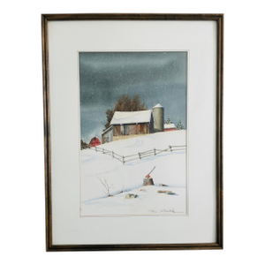 Original Large Watercolor Winter Farm Scene by Tom Zientek