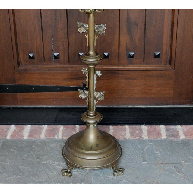 Antique French Large Brass Gothic Church Paschal Altar Candelabra