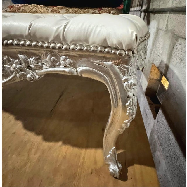 French Bench French Style With Silver Leaf Details For Sale - Image 3 of 7