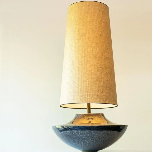 1970s Ceramic Floor Table Lamp with Silk Lampshade attributed to R. Houben, 1970s For Sale - Image 5 of 12