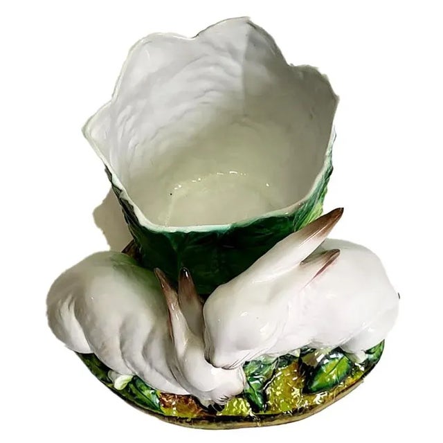 Italian Large Italian Majolica Bunny Rabbits Jardiniere Planter - Signed Made in Italy For Sale - Image 3 of 6