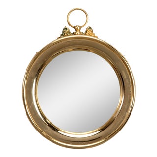 Small French Polished Brass Stop Watch Shape Wall Mirror For Sale