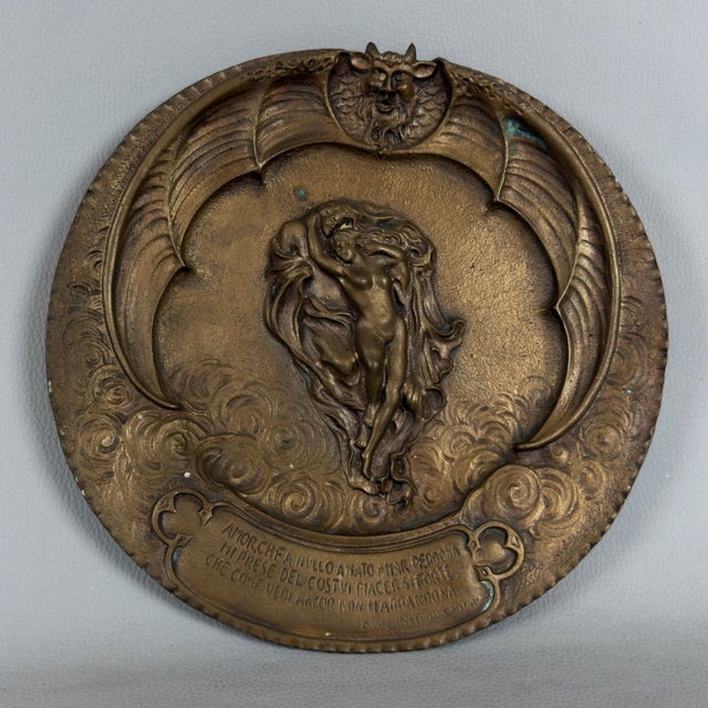 Antique Wall Plate Medallion in Bronze in the style of Canto V of Dante's Inferno, 1920s For Sale - Image 10 of 10