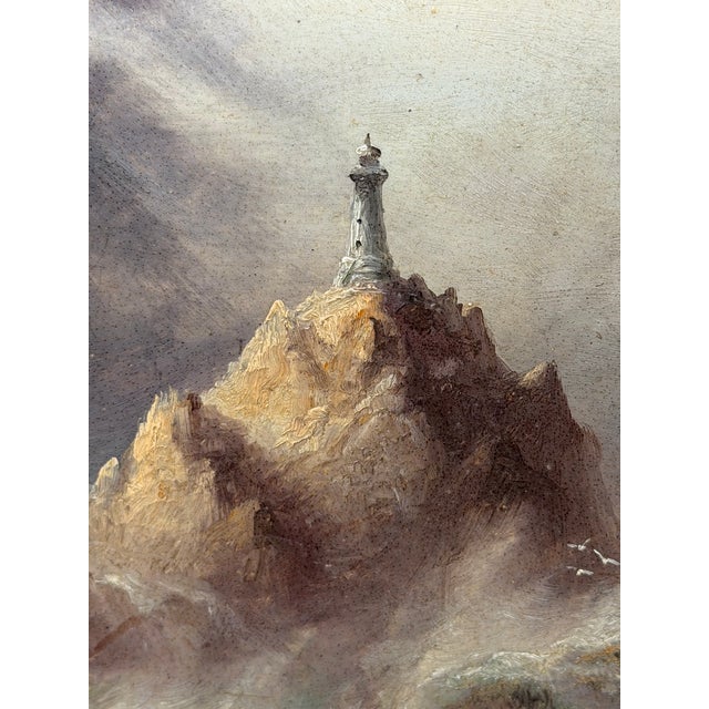Sarah Louisa Kilpack (1839–1909) | La Corbière Lighthouse, Jersey | Dramatic Victorian Marine Oil on Board, c.1880 For Sale - Image 9 of 18